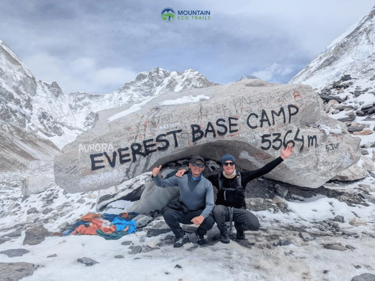 Trekker with a guide at Everest Base Camp