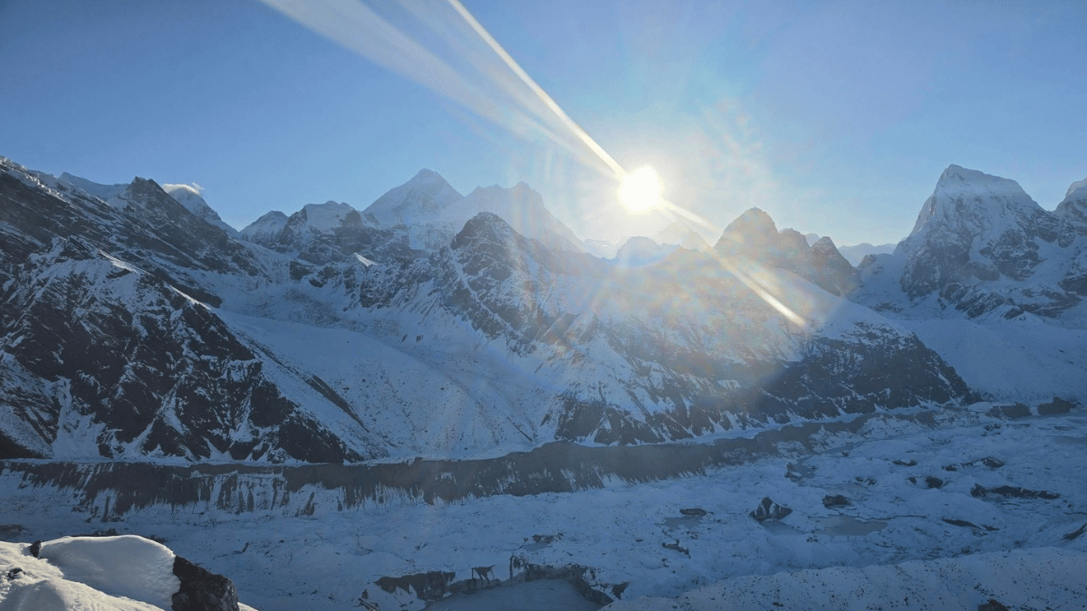 Sun striking at Gokyo Ri Viewpoint