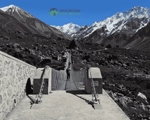 Trekkers At Langtang Valley Suspension Bridge